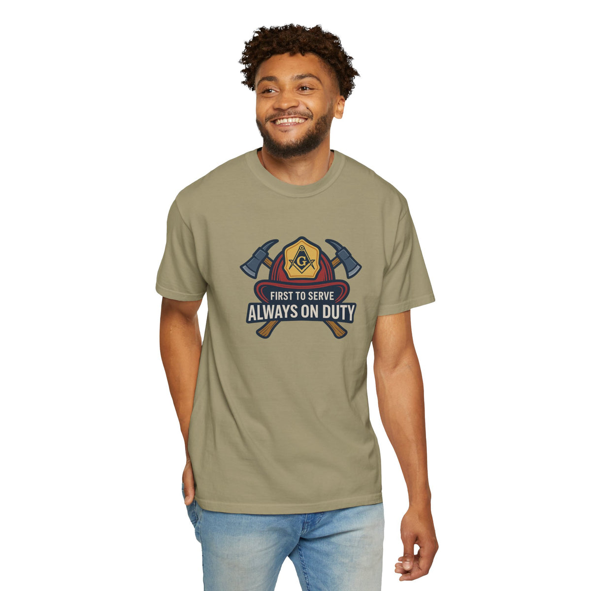 Master Mason Blue Lodge T-Shirt - Garment-Dyed Firefighter Tee - Bricks Masons
