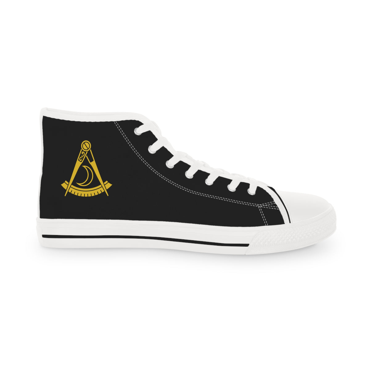 District Deputy Grand Master Blue Lodge Sneaker - High Top Black & White Gold Emblem - Bricks Masons