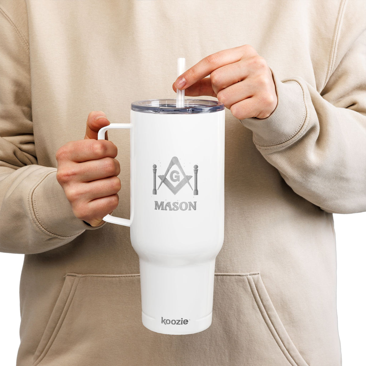 Master Mason Blue Lodge Ringneck Tumbler - Winkelmaß & Zirkel G mit zwei Säulen