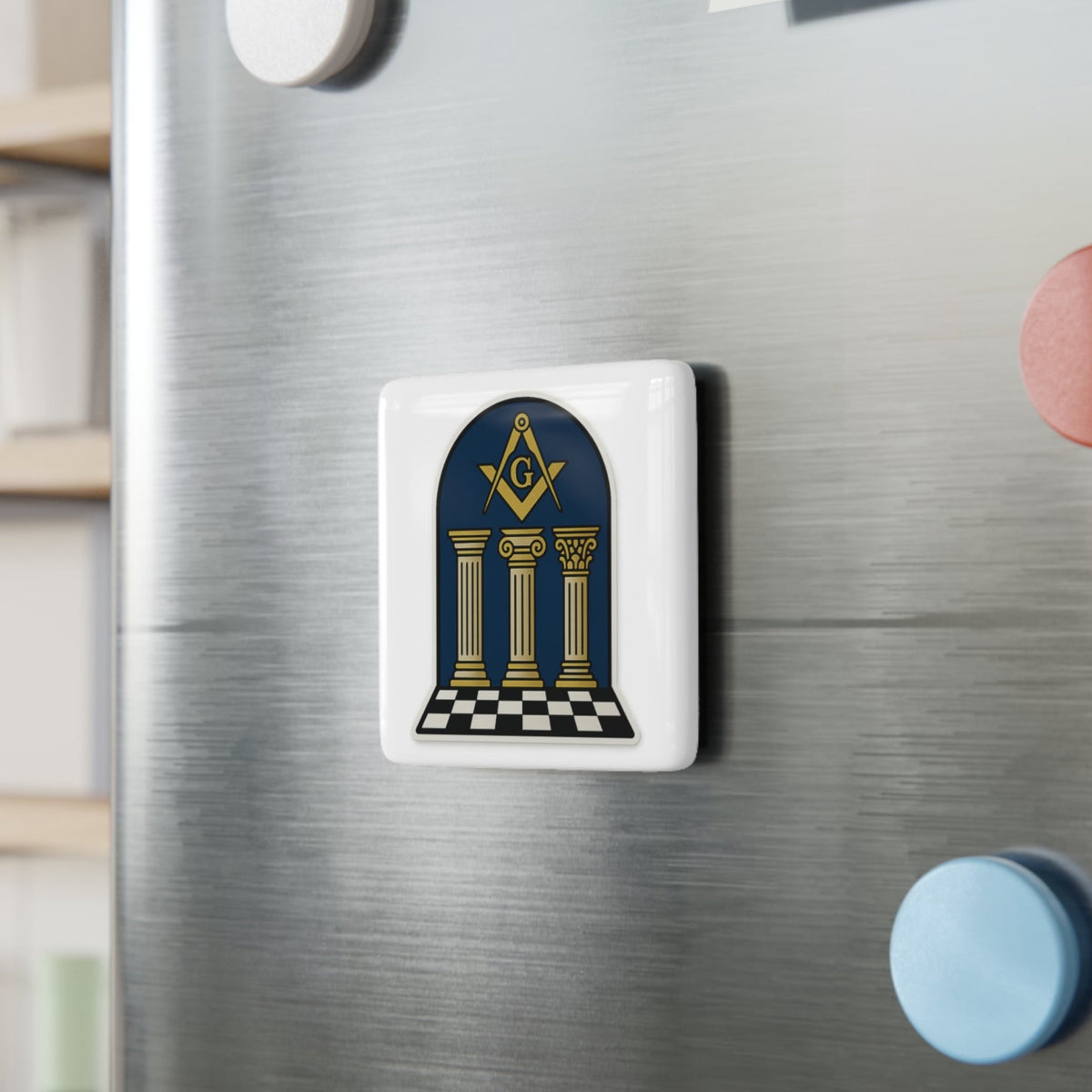 Master Mason Blue Lodge Magnet - Porcelain With Magnet - Bricks Masons
