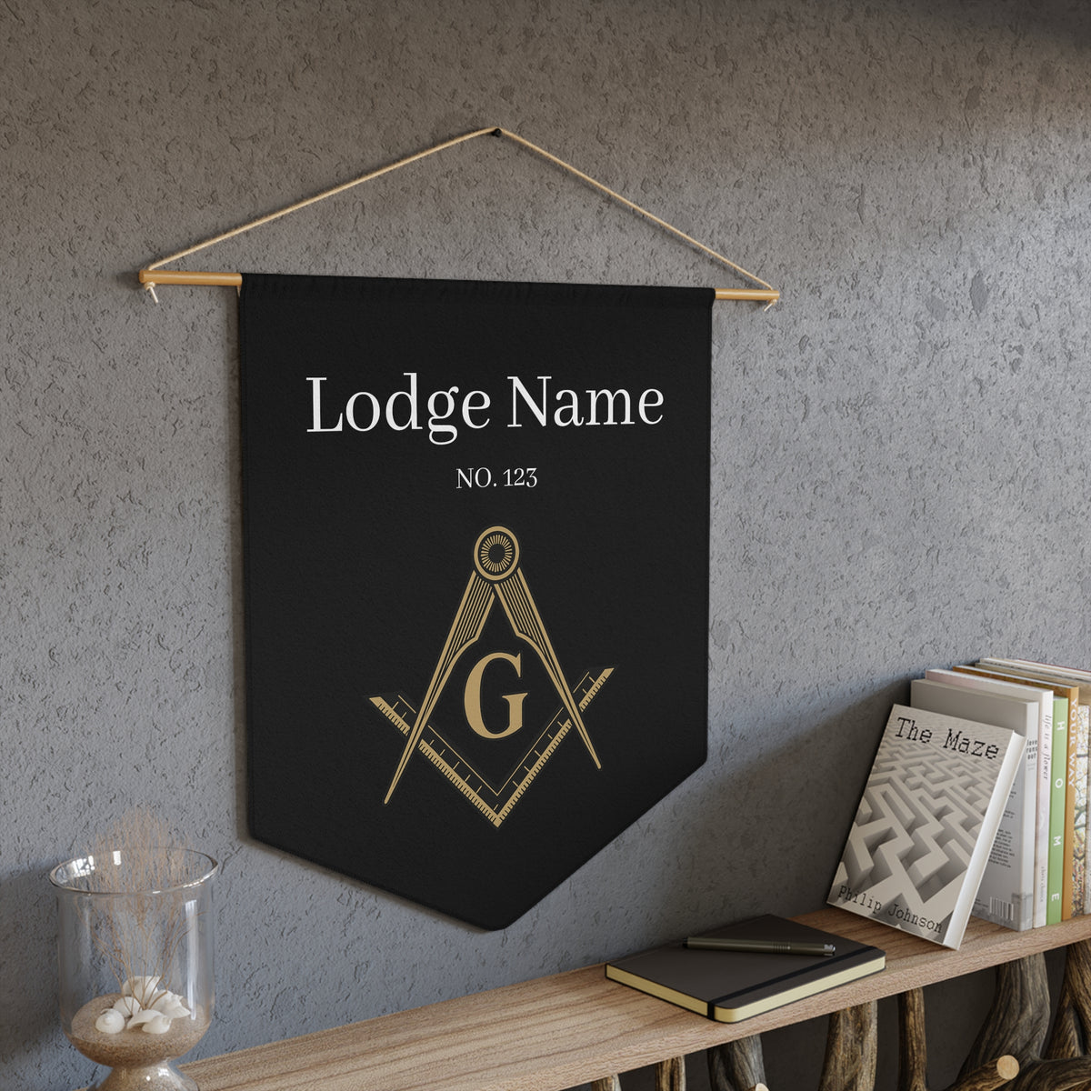 Master Mason Blue Lodge Pennant - Gold Square & Compass G with Customization - Bricks Masons