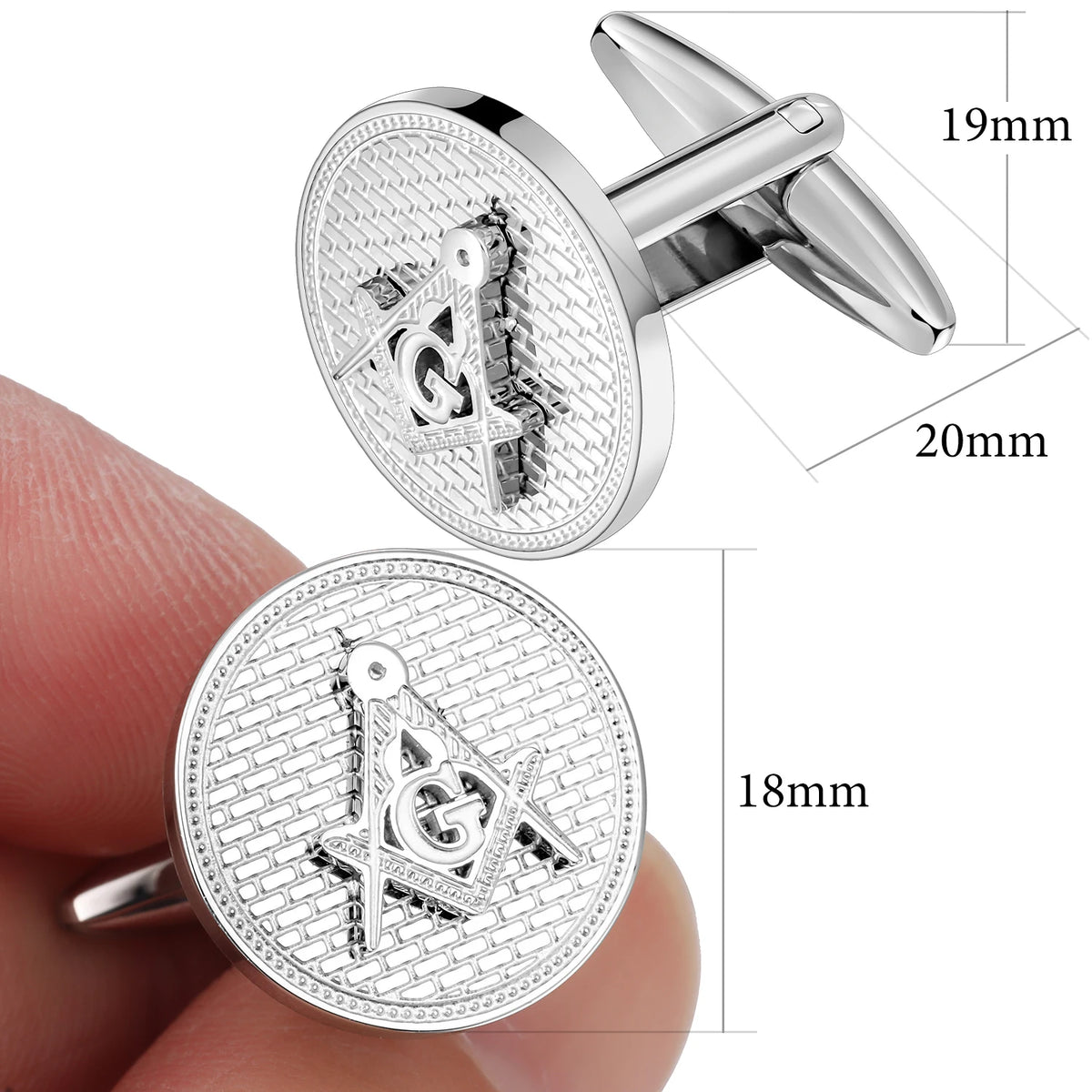 Master Mason Blue Lodge Cufflink - Silver Stainless Steel - Bricks Masons