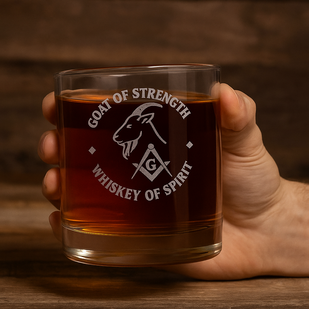 Master Mason Blue Lodge Whiskeyglas – S&C G Goat of Strength Whiskey of Spirit