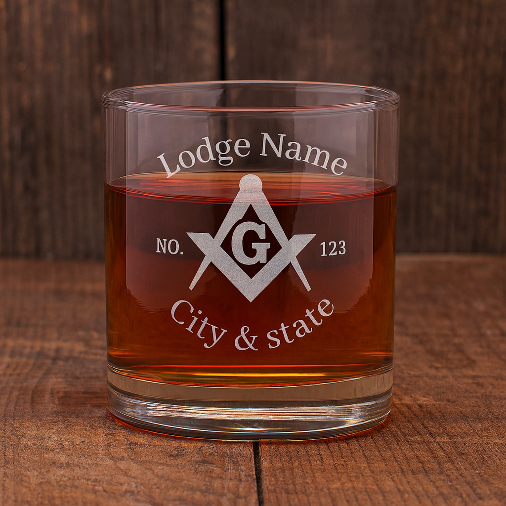 Master Mason Blue Lodge Whiskyglas - Winkelmaß & Zirkel G mit Personalisierung