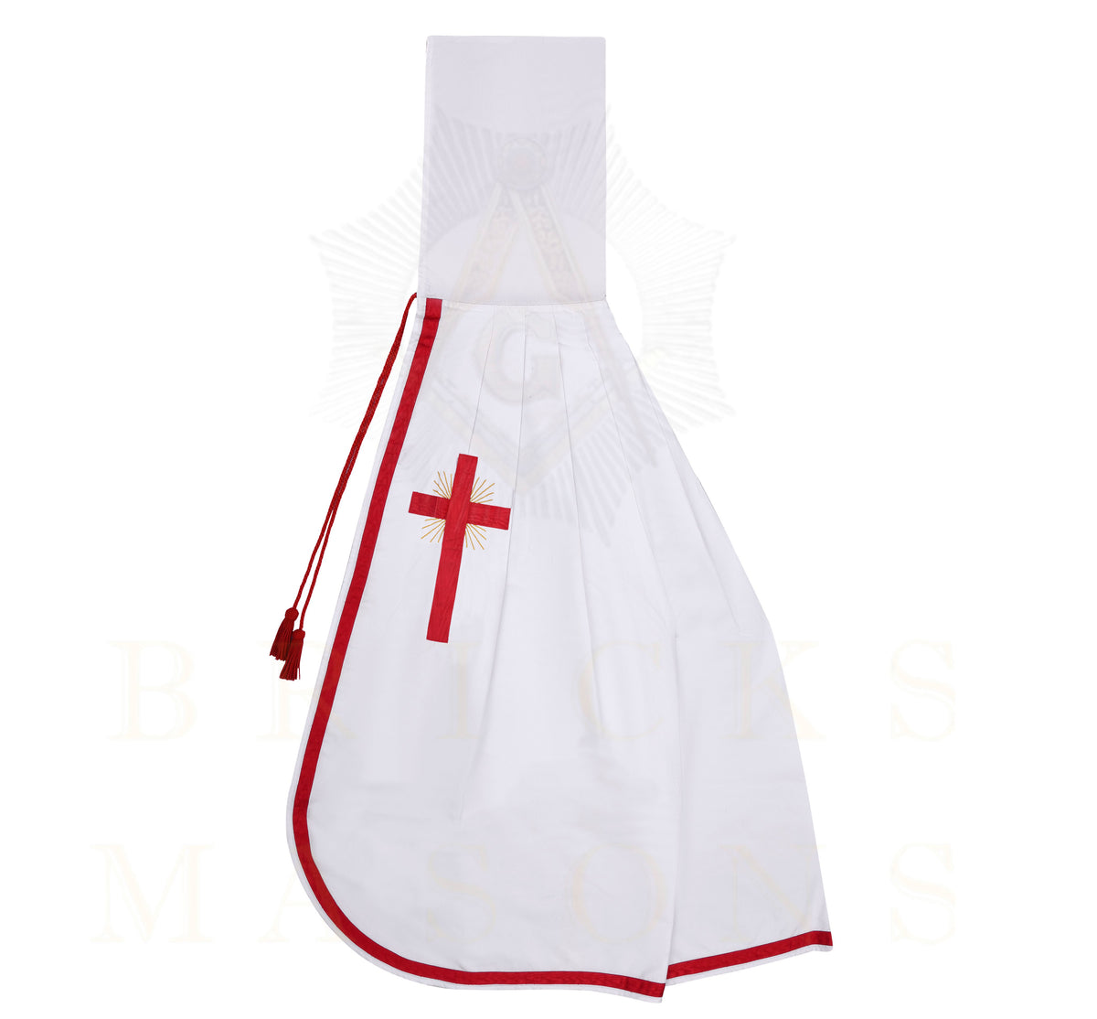 Knights Templar Mantle - White With Red Ribbon & Cross - Bricks Masons