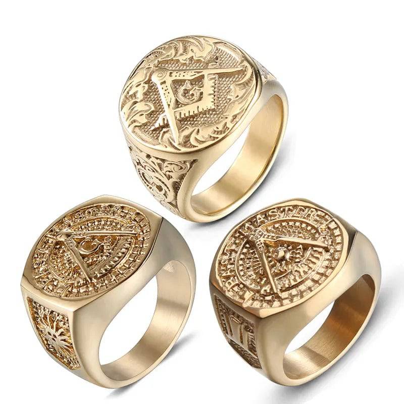 Master Mason Blue Lodge Ring - Vintage Gold Plating Square and Compass G - Bricks Masons