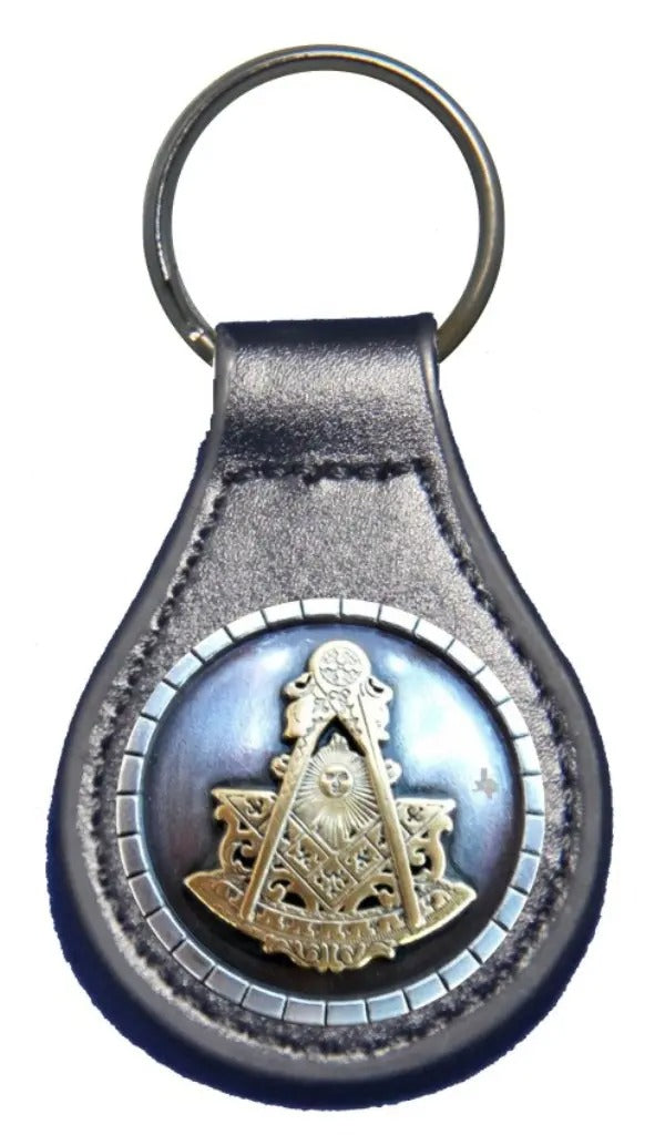 Past Master Blue Lodge Keychain - Gold Square & Compass Quadrant - Bricks Masons