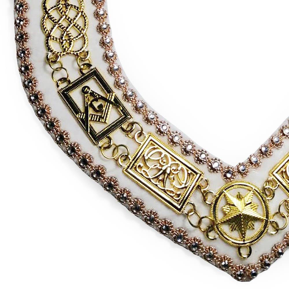 Grand Officers Blue Lodge Chain Collar - Gold Plated on White Velvet - Bricks Masons