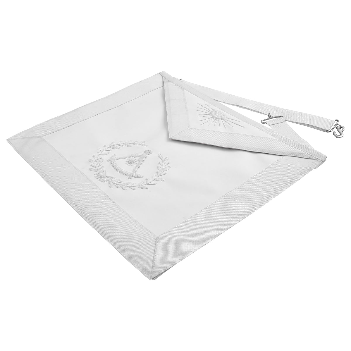 Grand Past Master Blue Lodge California Regulation Apron - White Velvet Hand Threaded Silk - Bricks Masons