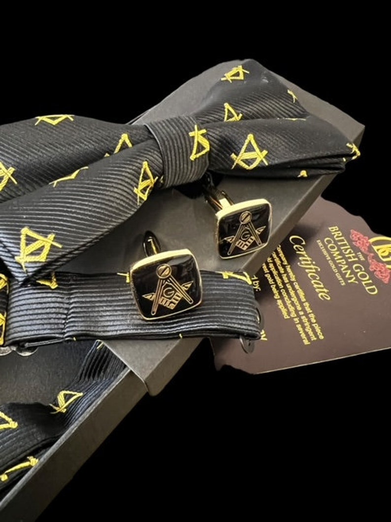 Master Mason Blue Lodge Cufflinks - With a Bow Tie Set Square & Compass - Bricks Masons
