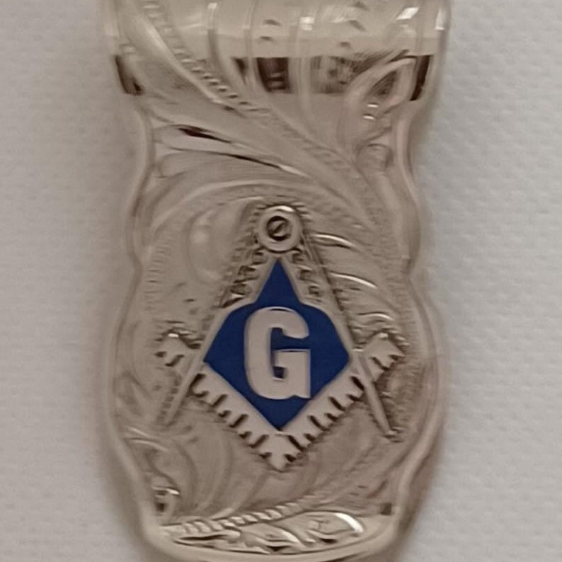 Master Mason Blue Lodge Money Clip - Silver & Blue Nickel Square & Compass G - Bricks Masons