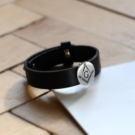 Master Mason Blue Lodge Bracelet - Black Leather - Bricks Masons