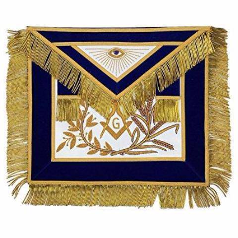 Master Mason Blue Lodge Apron - Blue Velvet with Gold Fringe Hand Embroidered - Bricks Masons