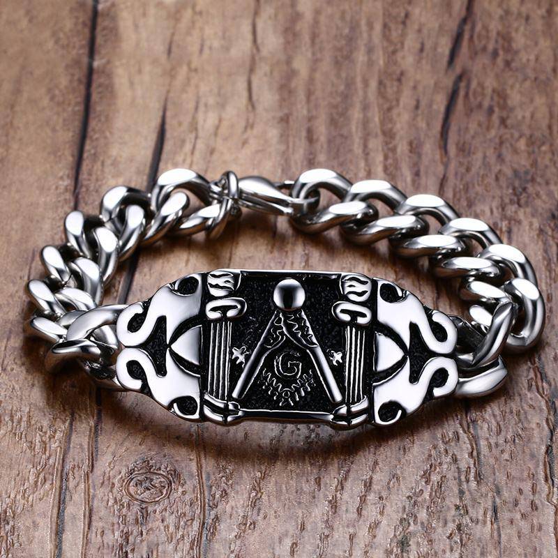 Master Mason Blue Lodge Bracelet - Biker Square and Compass - Bricks Masons