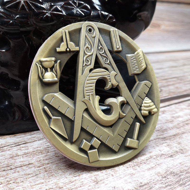 Master Mason Blue Lodge Car Emblem - 3D Auto Emblem Compass And Square Tools Medallion - Bricks Masons