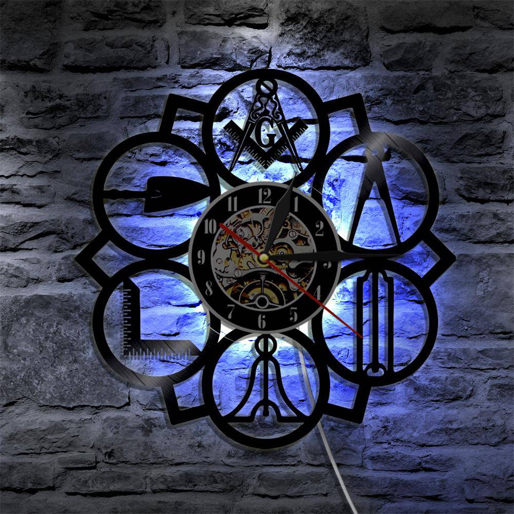 Master Mason Blue Lodge Clock - Led Vinyl Various Colors - Bricks Masons