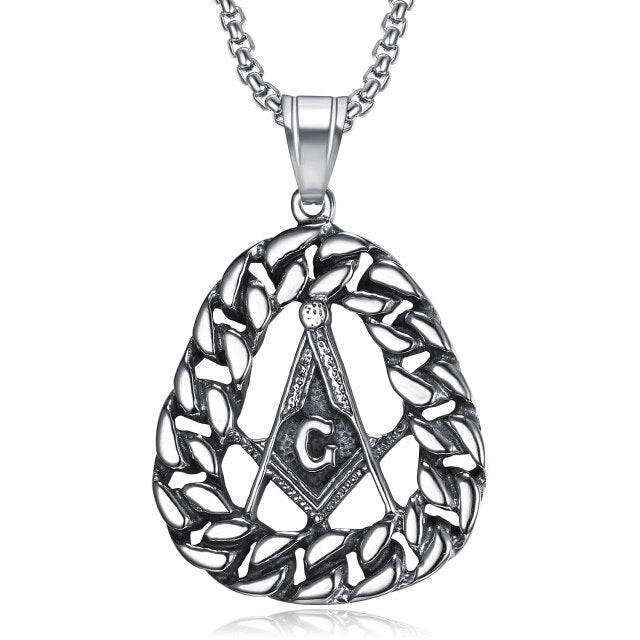 Master Mason Blue Lodge Necklace - Compass & Square G Stainless Steel - Bricks Masons