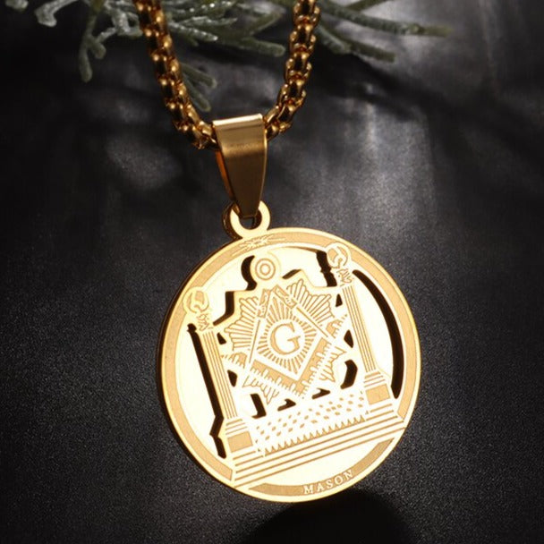 Master Mason Pendant - Stainless Steel With Pillars - Bricks Masons