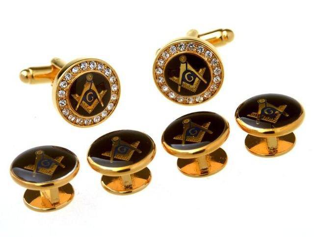 Master Mason Blue Lodge Tuxedo Stud - 6 Pieces Gold Zirconia - Bricks Masons