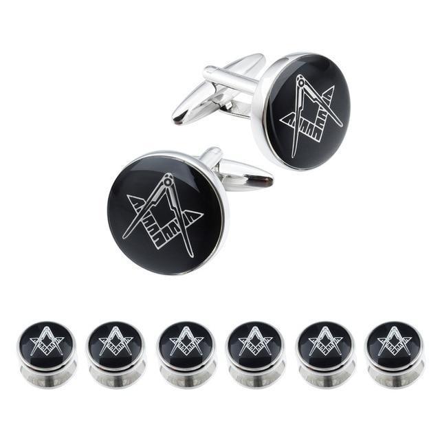 Master Mason Blue Lodge Tuxedo Stud - Black Enamel 6 Studs Set - Bricks Masons