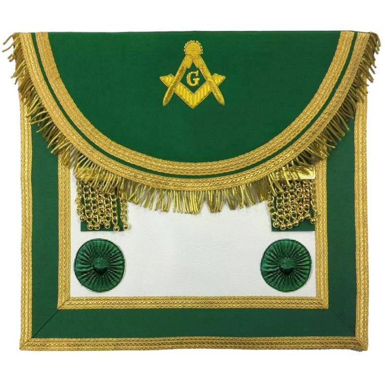 Master Mason Craft Scottish Regulation Apron - Green with Two Rosettes - Bricks Masons