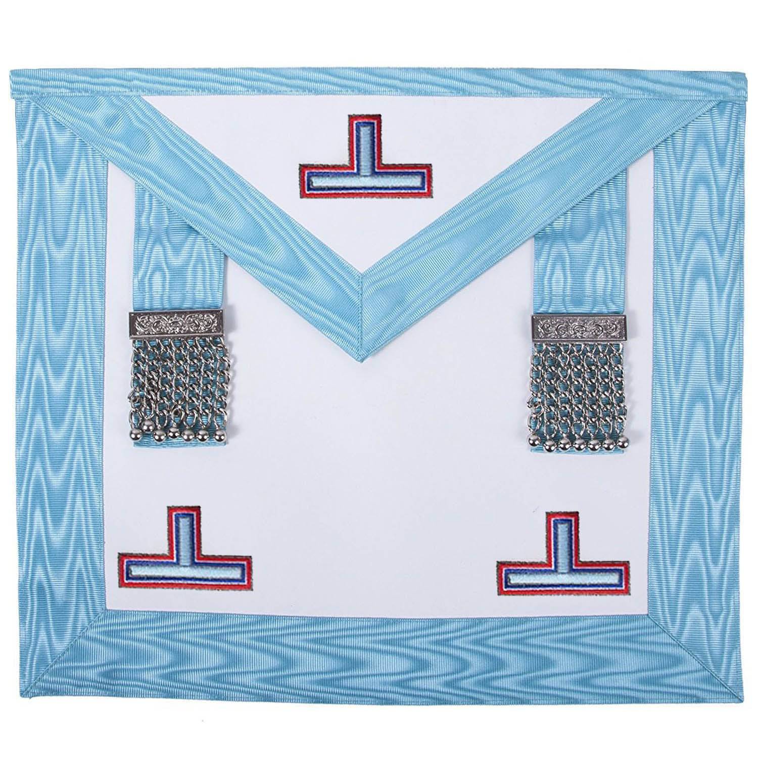 Worshipful Master Emulation Rite Apron - Turquoise Moire with Silver Triple Taus - Bricks Masons