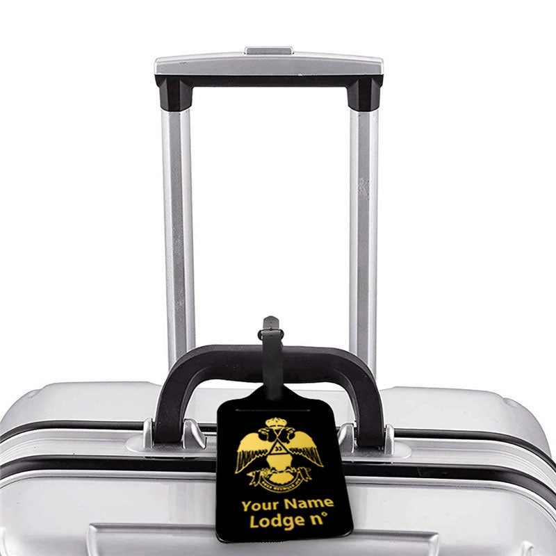 33rd Degree Scottish Rite Luggage Tag - Wings Down Black Leather - Bricks Masons