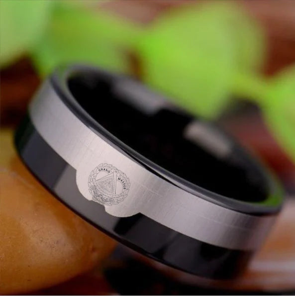 Grand Master Blue Lodge Ring - Black Silver Tungsten - Bricks Masons