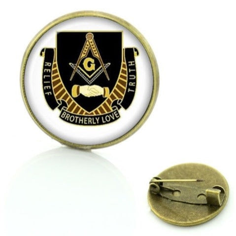 Master Mason Blue Lodge Brooch - BROTHERLY LOVE Square and Compass G Glass - Bricks Masons