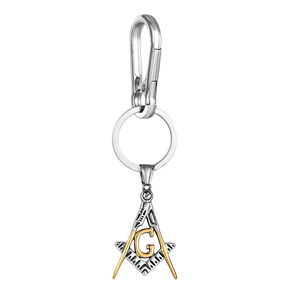 Master Mason Blue Lodge Keychain - Golden Stainless Steel Square & Compass G - Bricks Masons