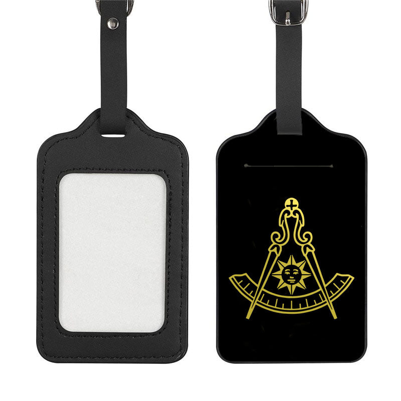 Past Master Blue Lodge California Regulation Luggage Tag - Black Leather - Bricks Masons