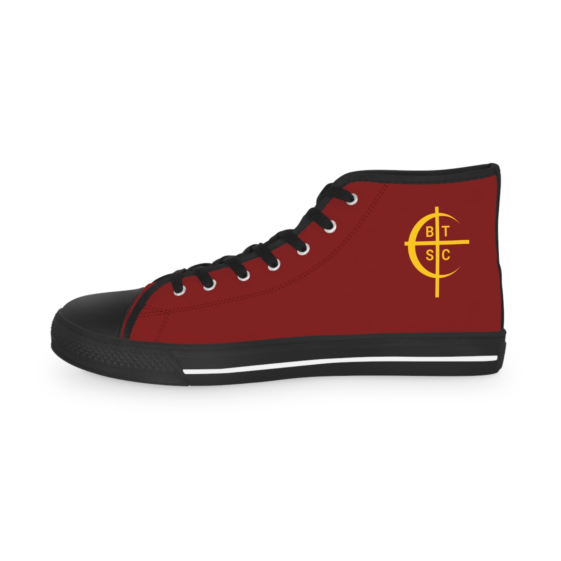 Council of Crusaders Sneaker - High Top Black & White Sole Maroon Canvas - Bricks Masons