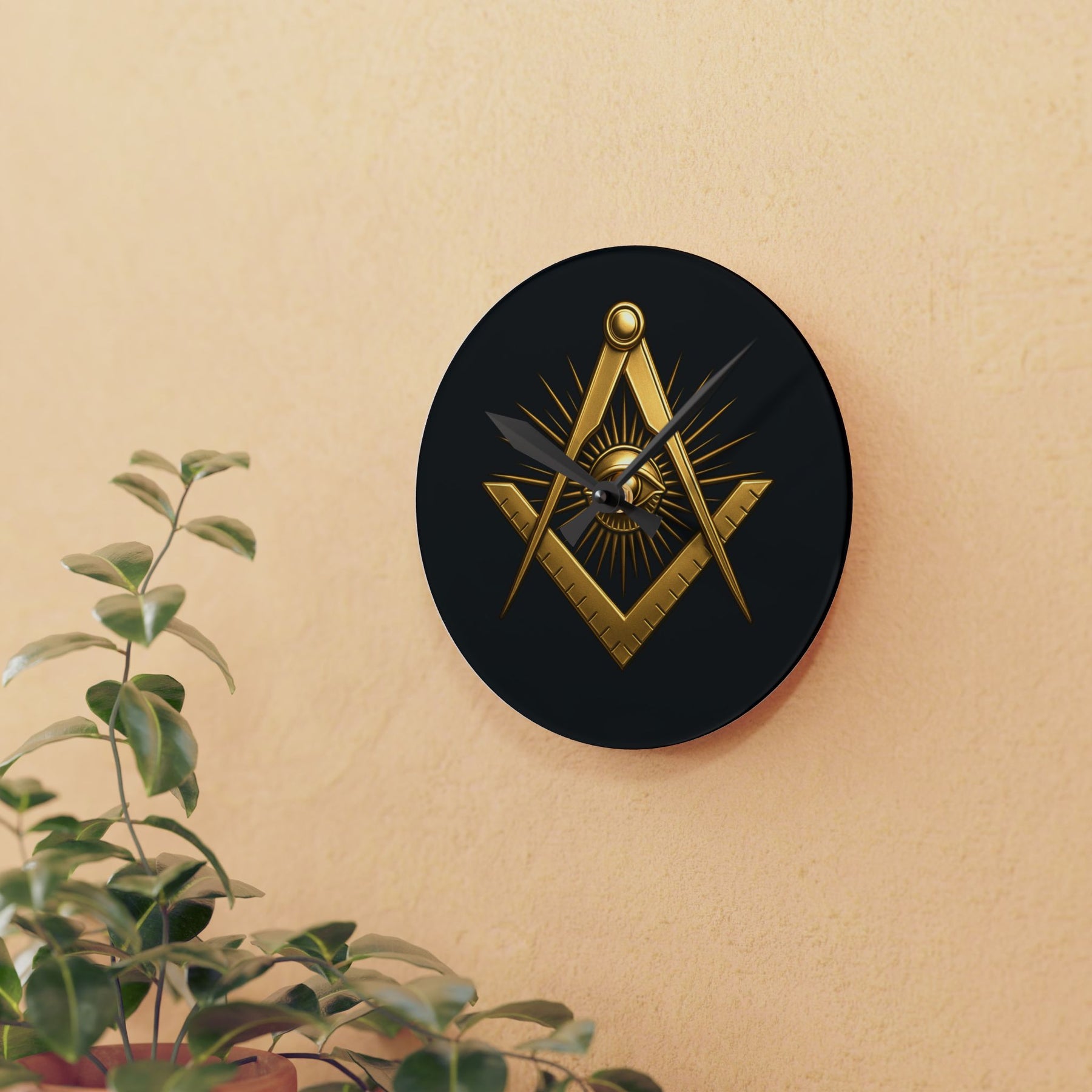 Master Mason Blue Lodge Clock - Square & Compass with All Seeing Eye on Acrylic Dial - Bricks Masons