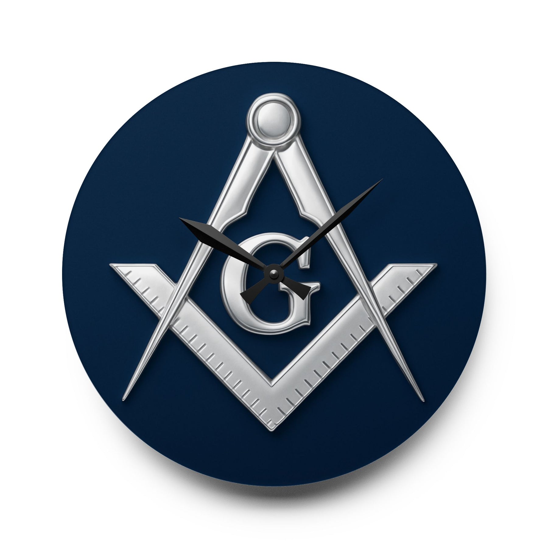 Master Mason Blue Lodge Clock - Compass & Square Symbol on Blue Dial - Bricks Masons