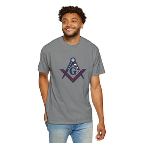Master Mason Blue Lodge T-Shirt - Garment-Dyed USA Flag Mason - Bricks Masons