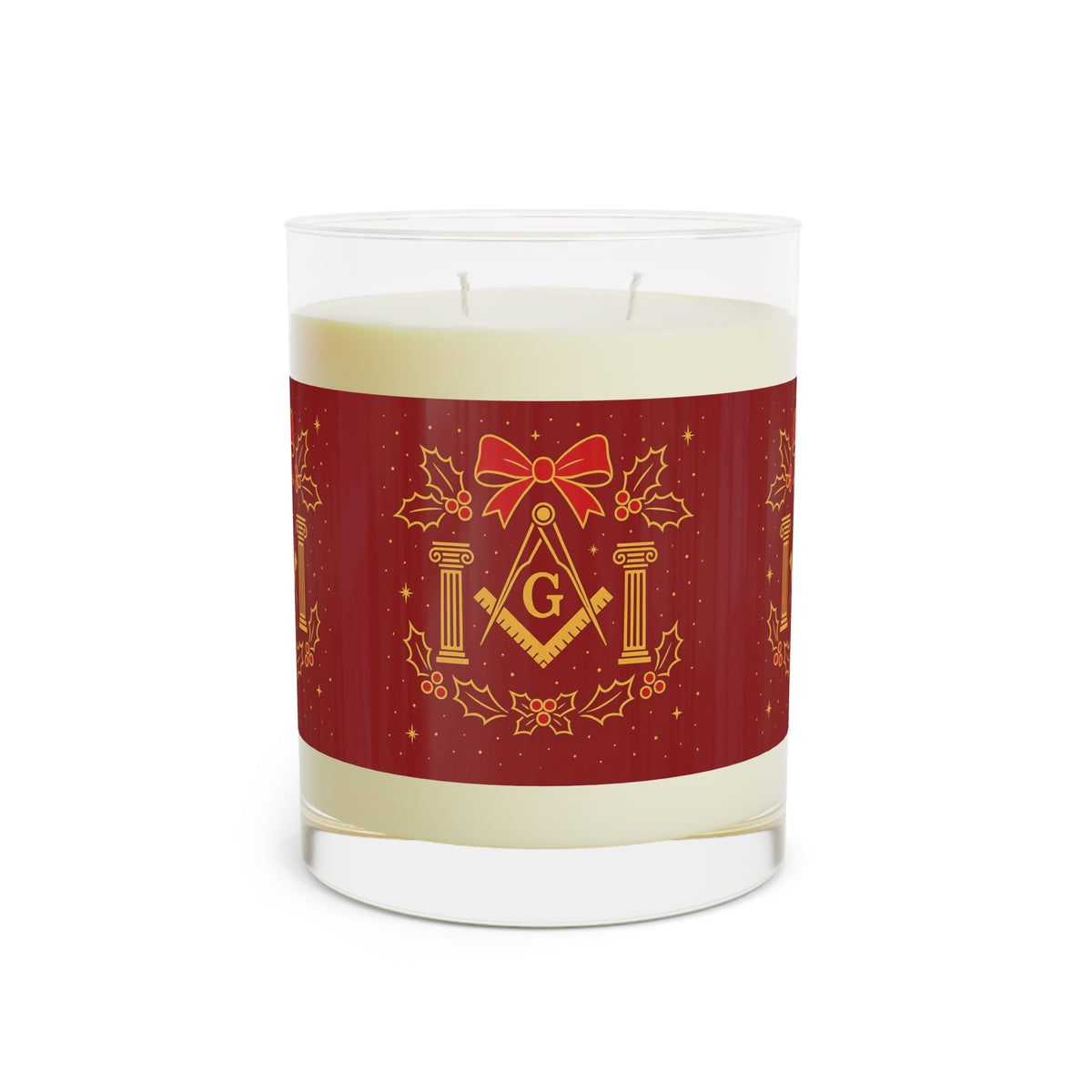 Master Mason Blue Lodge Candle - Square & Compass G and Twin Pillars Christmas Edition - Bricks Masons