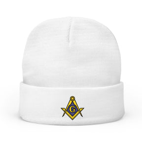 Master Mason Blue Lodge Beanie - Knit Embroidery Gold & Blue Square and Compass G - Bricks Masons