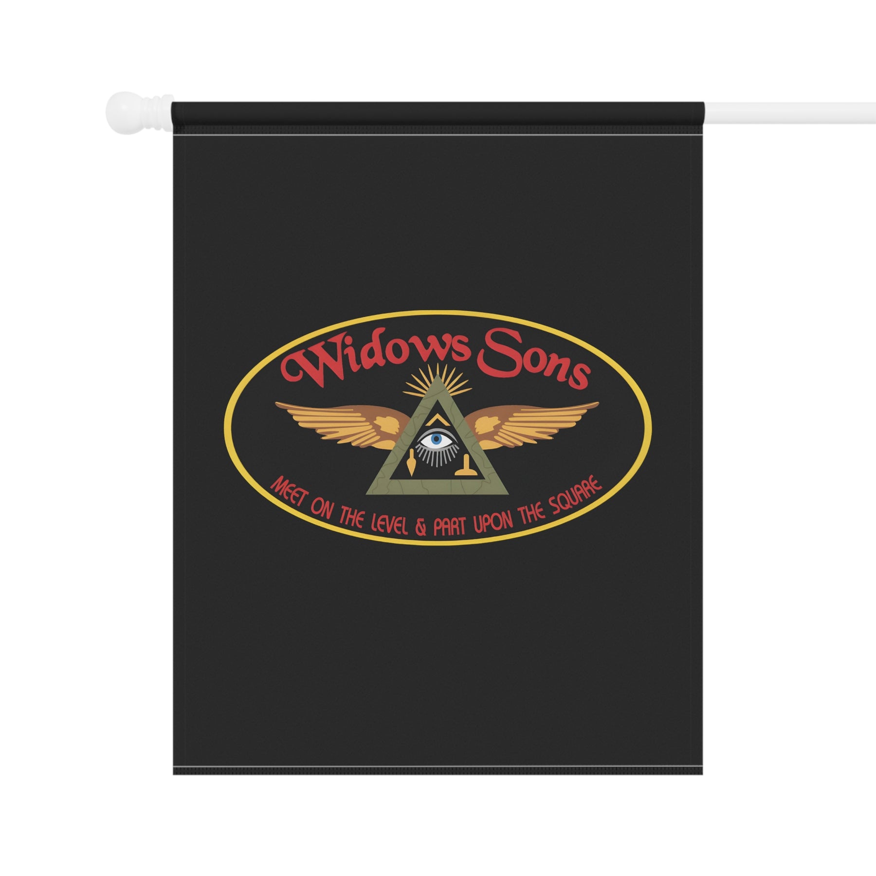 Widows Sons Yard Flag - Black Printed Poly Poplin - Bricks Masons