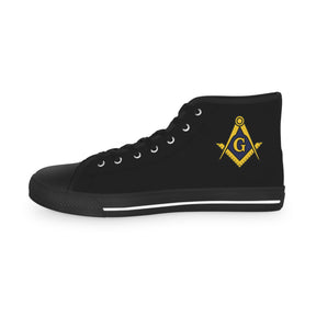 Master Mason Blue Lodge Sneaker - High Top Black & White Sole with Golden S&C G - Bricks Masons