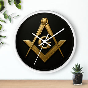 Master Mason Blue Lodge Clock - S&C with G Design on Wood Frame - Bricks Masons