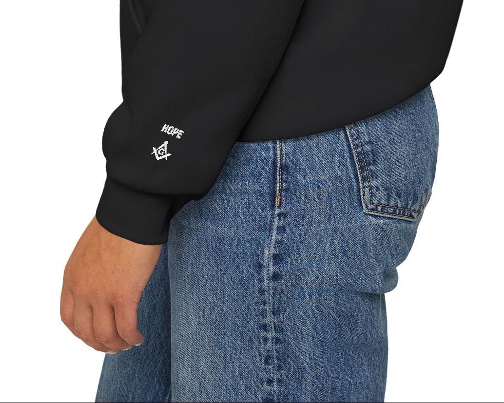 Master Mason Blue Lodge Hoodie - By Faith And Labor with Square & Compass G Embroidery - Bricks Masons