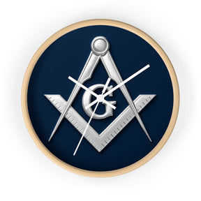 Master Mason Blue Lodge Clock - S&C G Emblem on Wood Frame - Bricks Masons