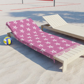 OES Towel - Beach Pink With White Stars Polyester With Knotted Tassels - Bricks Masons