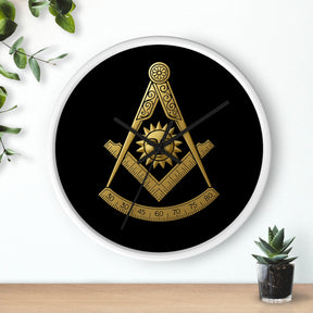 Past Master Blue Lodge Clock - Square Compass Sun & Quadrant Emblem on Wood Frame - Bricks Masons
