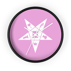 OES Clock - Wood Frame with White OES Emblem on Pink Dial - Bricks Masons