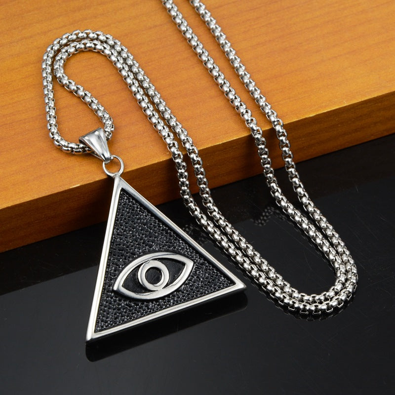 Eye Of Providence Necklace - Titanium Steel Black & Silver Pendant - Bricks Masons