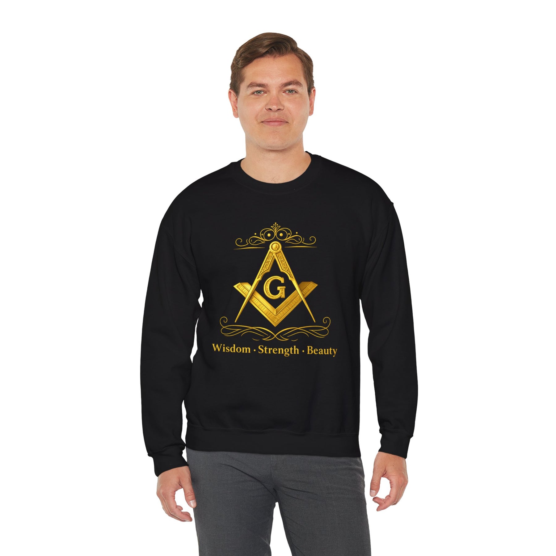 Master Mason Blue Lodge Sweatshirt – Weisheit, Stärke und Schönheit, Winkelmaß und Zirkel G