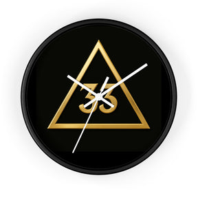 33rd Degree Scottish Rite Clock - Golden Triangle 33 Emblem on Wood Frame - Bricks Masons