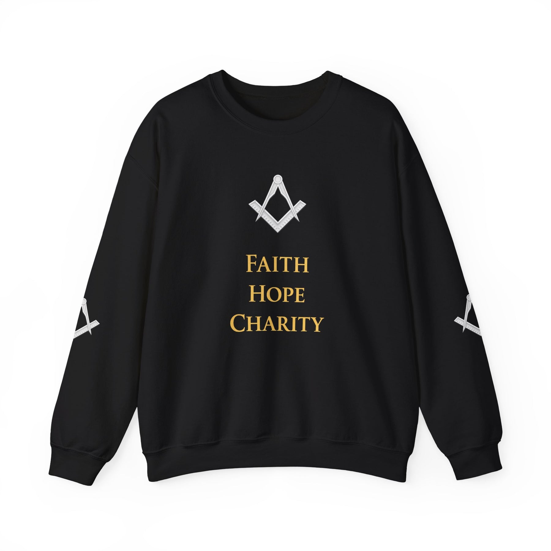 Master Mason Blue Lodge Sweatshirt – Glaube, Hoffnung und Nächstenliebe mit Winkelmaß und Zirkel