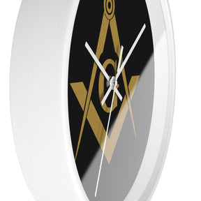 Master Mason Blue Lodge Clock - Shiny Golden S&C G on Black Dial - Bricks Masons
